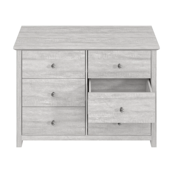 Modern 6-Drawer Double Dresser with Angled Sled Legs and Round Metal Hardware