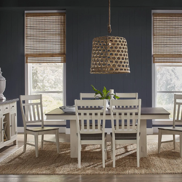 7-Piece Solid Wood Dining Set - Trestle Table with Self-Storing Leaf and Comfortable Side Chairs
