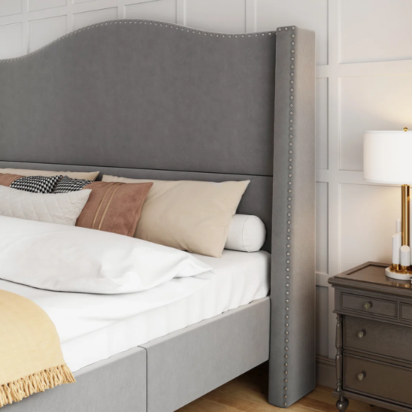 Luxurious Velvet Upholstered Metal Platform Bed – Full/Double Size with Sleek & Stylish Design