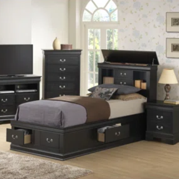 Wooden Bookcase Storage Twin Bed – Space-Saving Design with Stylish Shelving