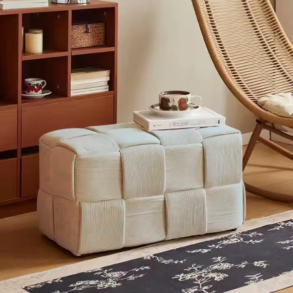 Light Blue Velvet Ottoman Cube – Modern Design with Soft Fabric and Durable Wood Frame