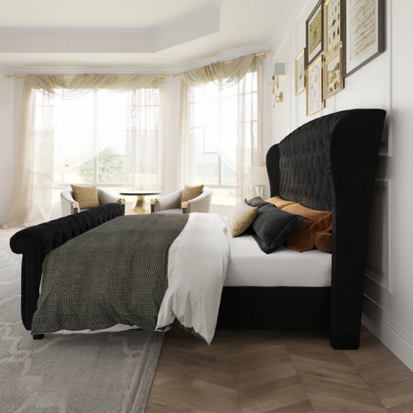 Luxurious Queen Size Upholstered Sleigh Bed with Button Tufting and Rich Chenille Fabric