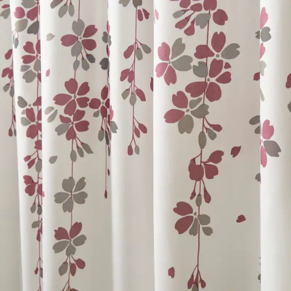 Burgundy, Grey, and White Weeping Flower Shower Curtain – Elegant Floral Bathroom Décor, 72" x 72"
