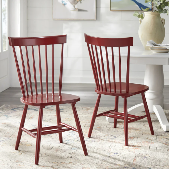 Farmhouse Spindle Back Dining Chairs – Set of 2, Solid Rubberwood