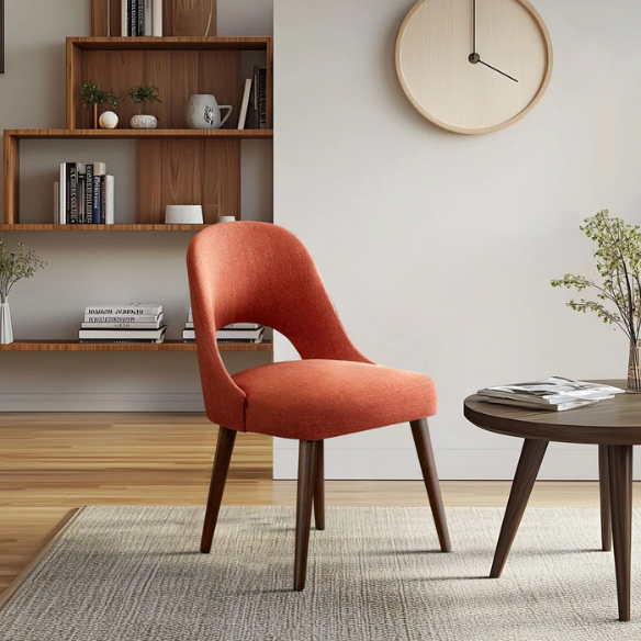 Textured Fabric Dining Side Chairs (Set of 2) – Solid Wood Frame with Mediterranean or Pecan Finish, High-Density Foam Fill & Rounded Back Design