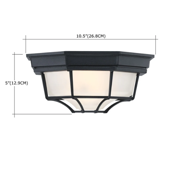 1-Light Retro Textured Ceiling Mount Light Fixture with Frosted Glass – Vintage-Inspired Black Ceiling Light for Home, Farmhouse, and Commercial Spaces