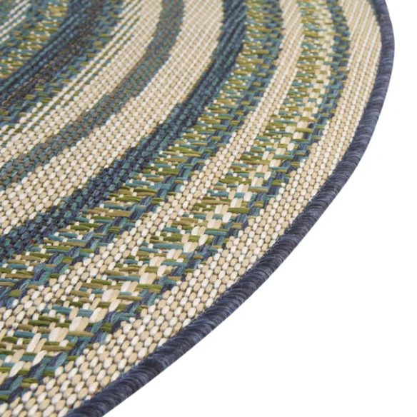 Coastal-Inspired Geometric Rug – Fade & Stain-Resistant,Ivory,Green,Blue Pattern, Ideal for Indoor/Outdoor Use