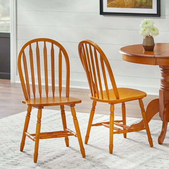 7-Piece Farmhouse Solid Wood Dining Set with Extension Leaf – Pedestal Table & Windsor Chairs