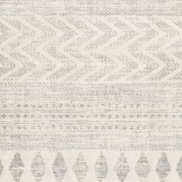 Southwestern-Inspired Geometric Rug – Gray Diamond, Chevron & Dot Patterns on Off-White, Stain-Resistant, Perfect for High-Traffic Areas