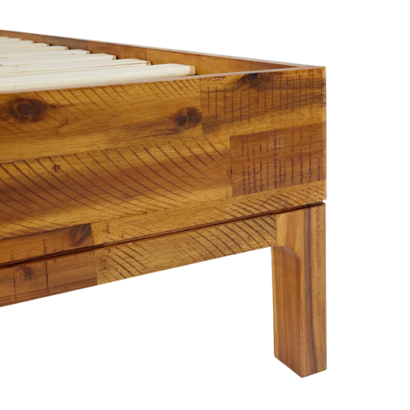 Solid Wood Platform King Size Bed with Headboard and Sturdy Steel Frame, Rustic Design