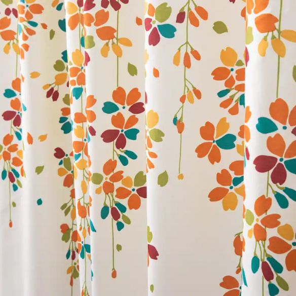 Orange, Teal, Yellow, and White Weeping Flower Shower Curtain – Vibrant Floral Bathroom Décor, 72" x 72"