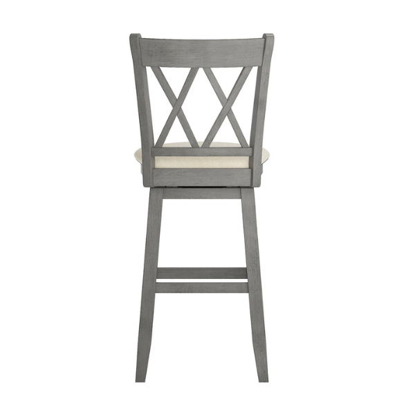 Double X Back Wood Swivel Bar Stool – Vintage Charm with Upholstered Linen Seat Cushion, Swivel Function, and Distressed Finishes for Elegant Bar or Counter Seating