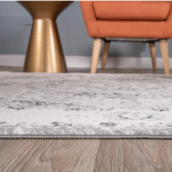Distressed Oriental-Inspired Indoor Rug – Gray, Silver & Ivory Medallion Pattern, Stain-Resistant, Fade-Resistant, Perfect for Traditional & French Country Décor