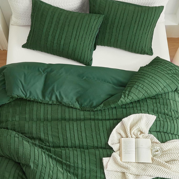Luxurious Tufted Duvet Cover Set – Queen Size | Striped Textured Boho Bedding | Ultra-Soft Washed Microfiber | 3-Piece Set
