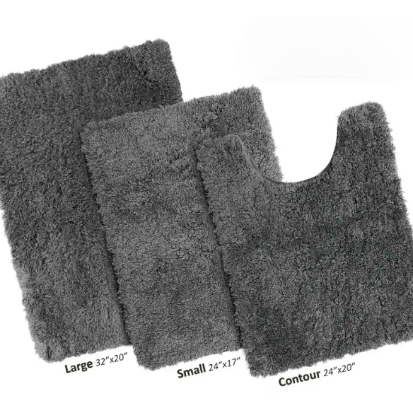 Dark Grey Shaggy Bath Rug Set – Ultra-Soft Microfiber Non-Slip Bathroom Mat with Rubber Backing (2 or 3-Piece Set)