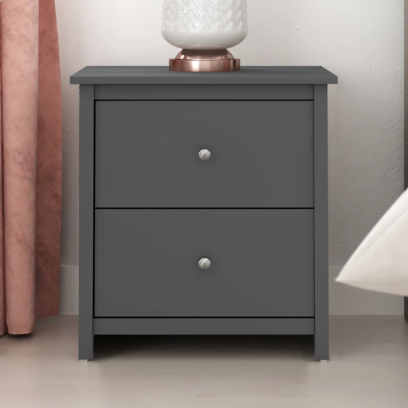 2-Drawer Nightstand – Neutral Engineered Wood, Streamlined Rectangular Design, Four Block Legs, Convenient Storage with Roller-Glide Drawers & Metal Knobs, Perfect for Traditional & Contemporary Bedroom
