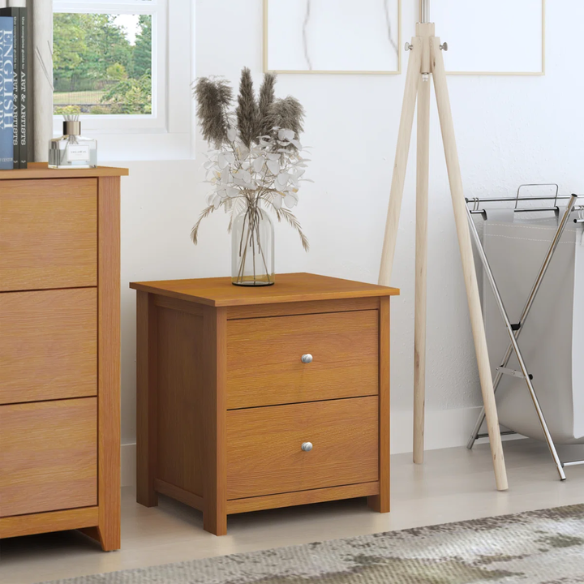 2-Drawer Nightstand – Neutral Engineered Wood, Streamlined Rectangular Design, Four Block Legs, Convenient Storage with Roller-Glide Drawers & Metal Knobs, Perfect for Traditional & Contemporary Bedroom