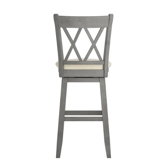Double X Back Wood Swivel Counter Height Stool – Vintage Charm with Upholstered Linen Seat Cushion, Swivel Function, and Distressed Finishes for Elegant Bar or Counter Seating