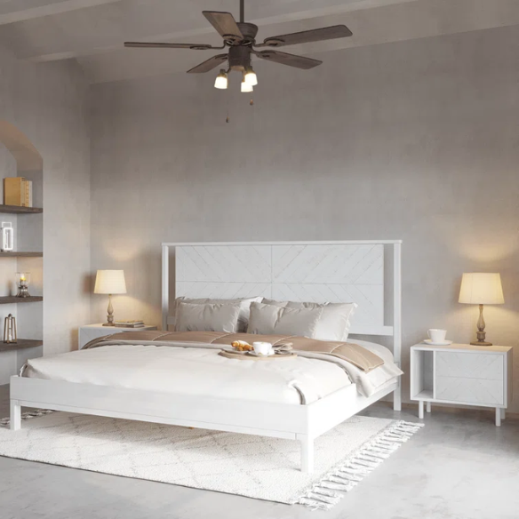 Solid Wood Platform King Size Bed with Headboard and Sturdy Steel Frame, Rustic Design