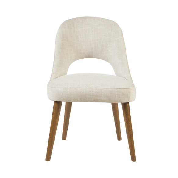 Textured Fabric Dining Side Chairs (Set of 2) – Solid Wood Frame with Mediterranean or Pecan Finish, High-Density Foam Fill & Rounded Back Design