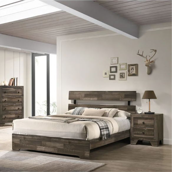Rustic Gray 6-Piece Stone Platform Bedroom Set with Distressed Wood Finish for a Charming, Modern Look