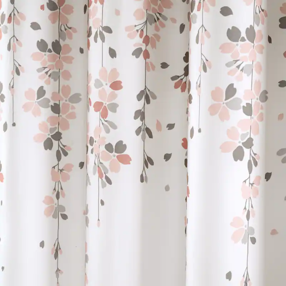 Light Peony Pink, Grey, and White Weeping Flower Shower Curtain – Elegant Floral Bathroom Décor, 72" x 72"