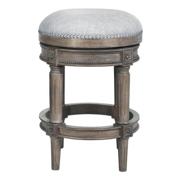 Backless Swivel 26" Counter-Height Bar Stool – Elegant Linen Upholstery with Nail Head Trim, 360-Degree Swivel, and Metal Footrest for Stylish Kitchen or Bar Seating