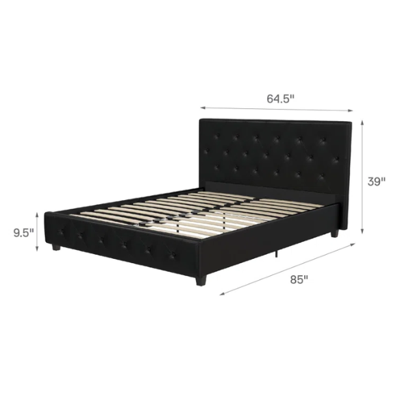 Luxurious Faux Leather Platform Bed – Full Double Size with Sleek Modern Design