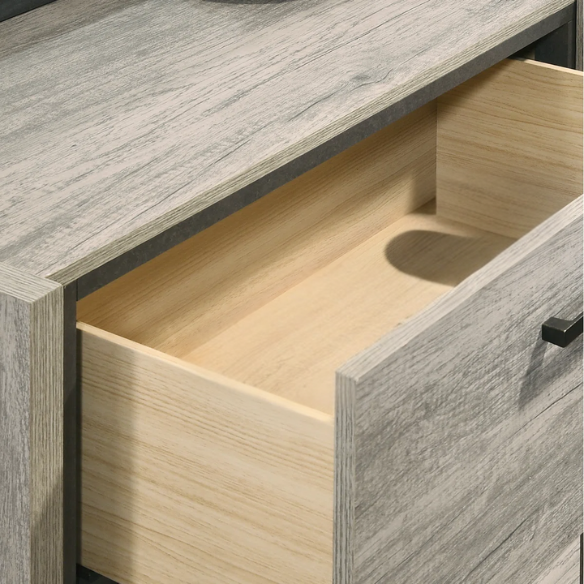 Modern LED Wall Bed with Nightstands, Dresser, Mirror, and Chest in Weathered Gray