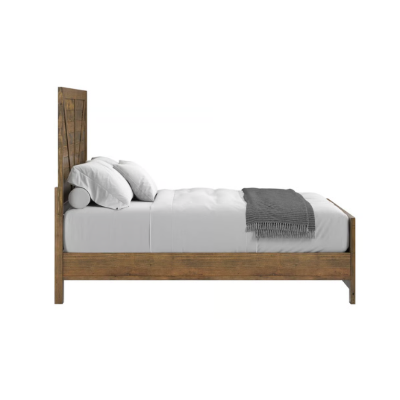 Rugged and Weathered 5-Piece King Bedroom Set – Solid Pine Wood Frame with Dark Brown Finish, Ball-Bearing Glide Drawers, Weathered Steel Hardware, and Ample Storage