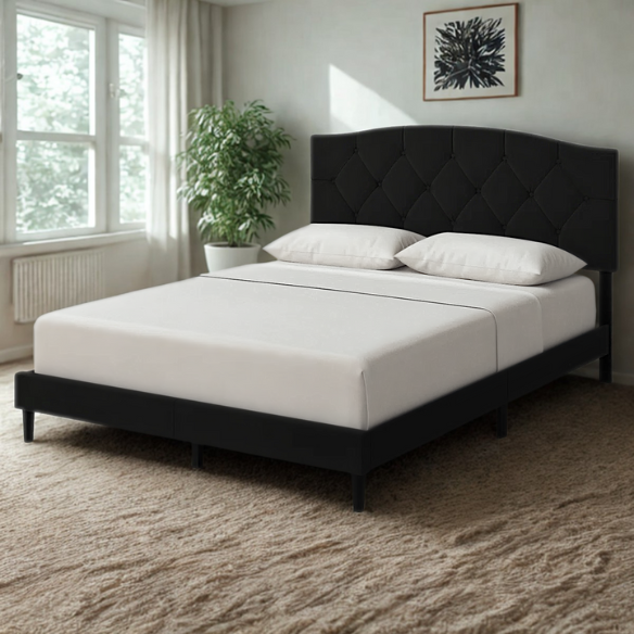 Modern Button-Tufted Queen Size Upholstered Platform Bed with Sleek Design