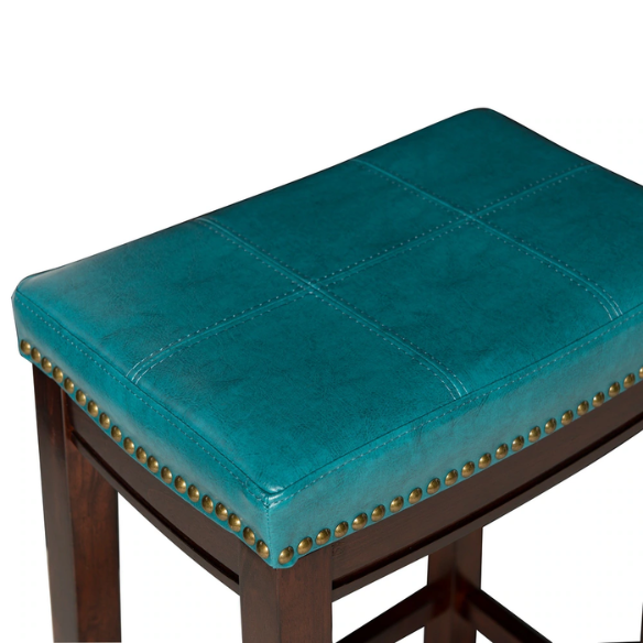 Backless Upholstered Counter Stool – Sturdy Wood Frame, Faux Leather Seat with Nailhead Trim & Double-Needle Stitching for Stylish and Durable Seating
