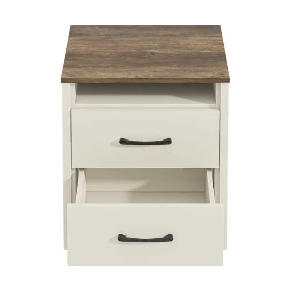 22.7" 2-Drawer Nightstand – Space-Saving Modern Minimalism, Engineered Wood with Clean-Lined Silhouette, Neutral Finish, Open Cubby & 2 Spacious Drawers for Bedroom Storage, Ideal for Tech & Accessories