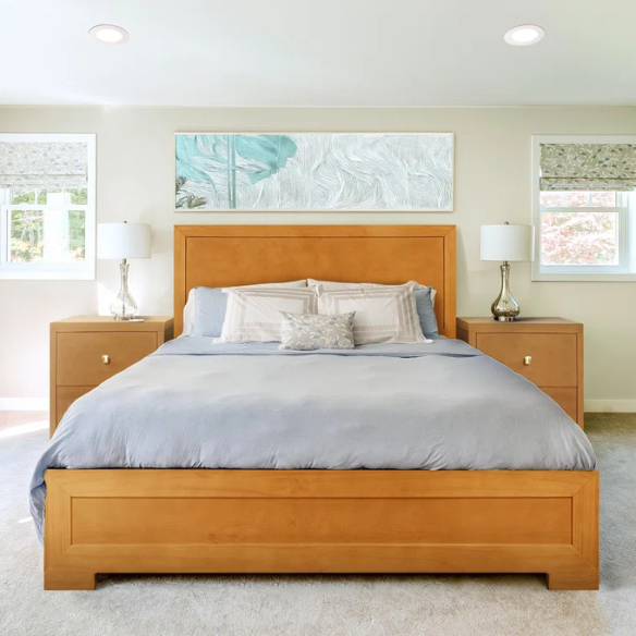 Neutral-Colored Solid Wood Queen Size Low Profile Platform Bed