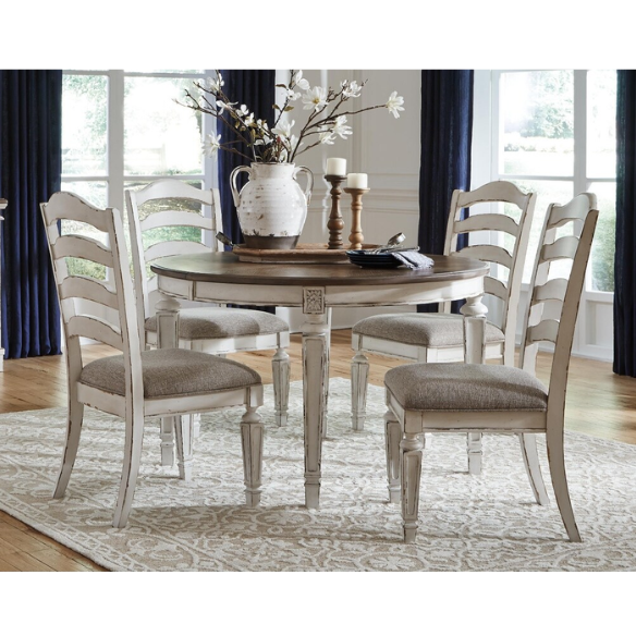 Rustic White Ladder Back Dining Chairs (Set of 2) – Farmhouse Style Wood Side Chairs with Upholstered Seats