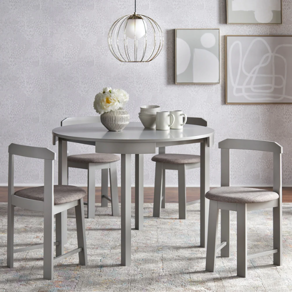 5-Piece Compact Round Dining Set – Space-Saving Design with Vegan Leather or Fabric Seats