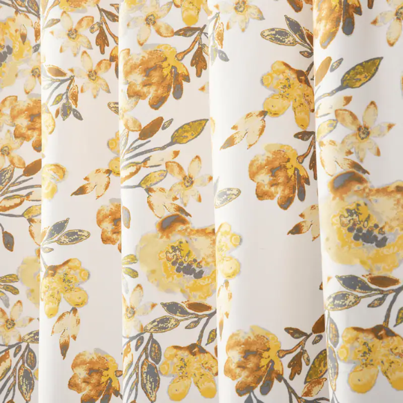 Yellow and Grey Floral Vine Shower Curtain – Shabby Chic Farmhouse Style, 72" x 72"