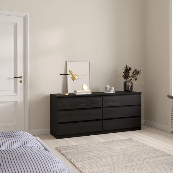 Versatile 60.5" 6-Drawer Double Dresser with Smooth Metal Glides and Clean-Lined Silhouette