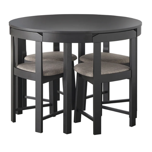 5-Piece Compact Round Dining Set – Space-Saving Design with Vegan Leather or Fabric Seats