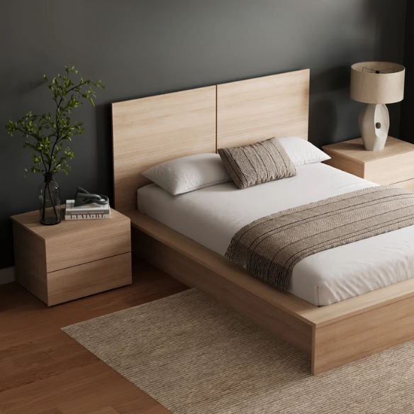 Elegant 3-Piece Wood Bedroom Set – Full Double Size Bed with Stylish Headboard and 2 Matching Nightstands
