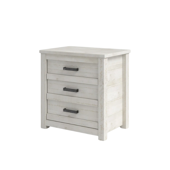 3-Drawer Solid Wood Nightstand – Rustic Distressed Finish, Clean-Lined Plank Design, Metal Hardware for Easy Access, Perfect for Storing Bedside Essentials in Traditional Bedrooms