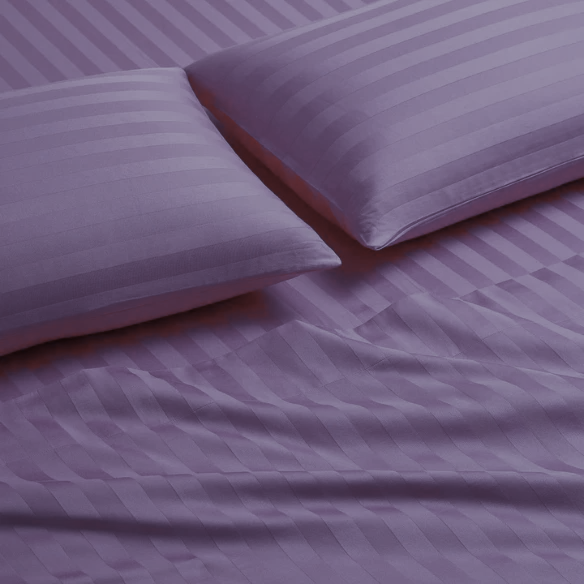 4-Piece Luxury Bed Sheet Set – Fitted & Flat Sheets with Pillowcases | Solid Stripe Bedding for Twin, Full, Queen, King Sizes