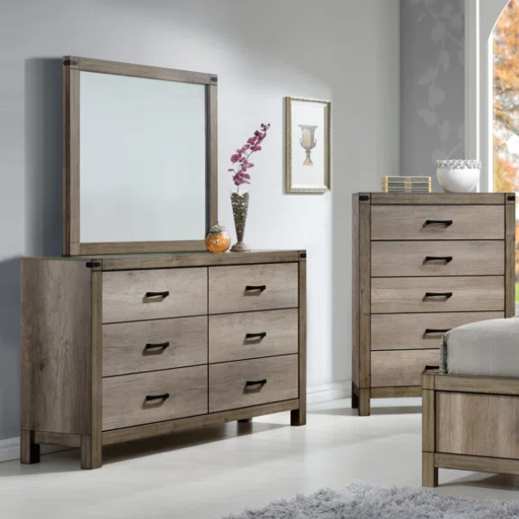Rustic Light Brown 5-Piece Queen Upholstered Panel Bedroom Set – Warm, Stylish, and Durable