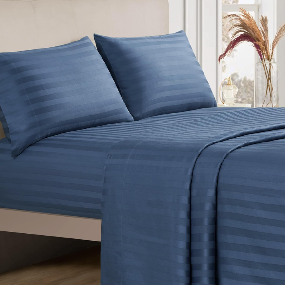 4-Piece Luxury Bed Sheet Set – Fitted & Flat Sheets with Pillowcases | Solid Stripe Bedding for Twin, Full, Queen, King Sizes