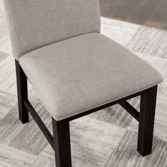 Antique Black Wood Side Chairs with Grey Linen Upholstered Seats (Set of 2) – Transitional Padded Dining Chairs for Kitchen or Dining Room