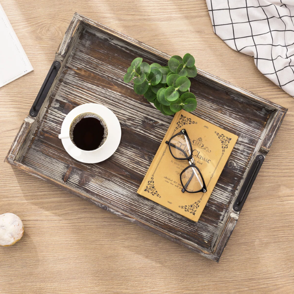 Solid Wood Ottoman Serving Tray – Distressed Antique Finish for Multi-Use Functionality & Rustic Charm