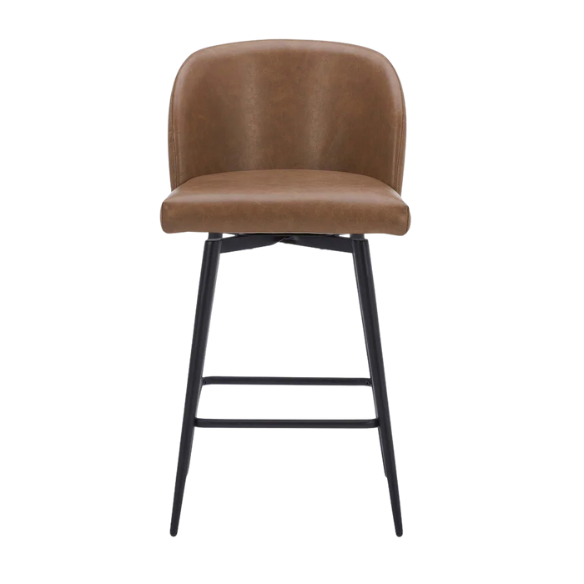 Set of 2 Counter Height Swivel Barstools – Mid-Century Modern Design, Padded Seat with High-Density Foam, 360° Swivel, Sturdy Iron Base, Footrest for Kitchen or Bar
