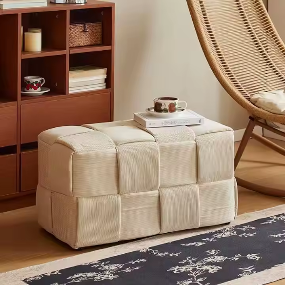 Modern White Velvet Cube Ottoman for Extra Seating and Footrest