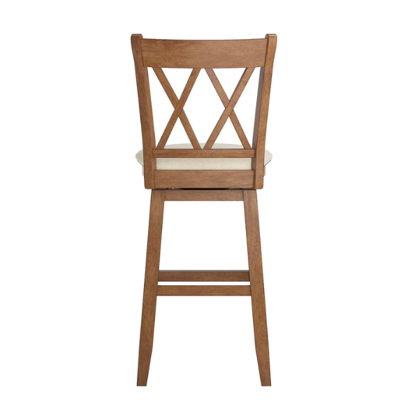Double X Back Wood Swivel Bar Stool – Vintage Charm with Upholstered Linen Seat Cushion, Swivel Function, and Distressed Finishes for Elegant Bar or Counter Seating