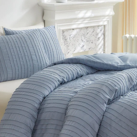 Luxurious Tufted Duvet Cover Set – Queen Size | Striped Textured Boho Bedding | Ultra-Soft Washed Microfiber | 3-Piece Set
